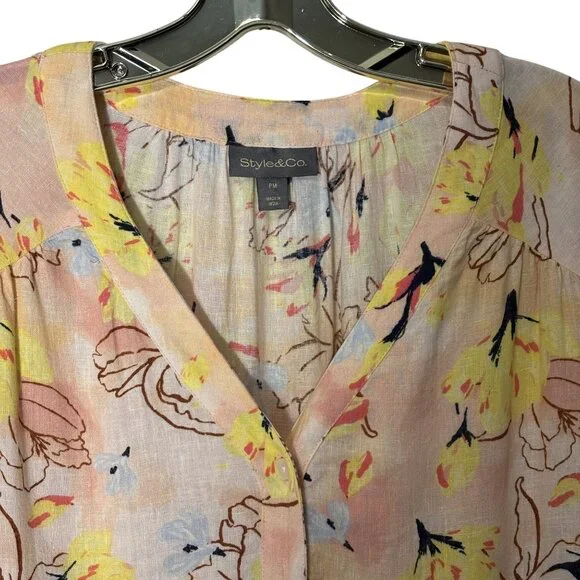 Style & Co. Floral Print Long Sleeve Button-Front Midi Dress Petite Medium - Picture 3 of 15